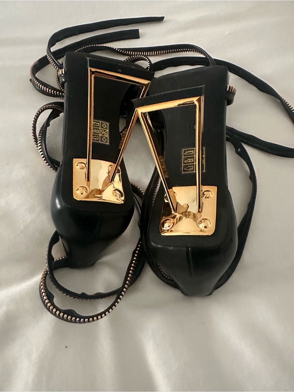 Jeffrey Campbell Black Sandals with Gold Accent Heel - Picture 10 of 12